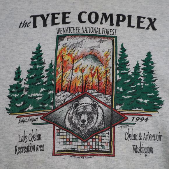 Vintage 1994 Wenatchee National Forest Tyee Complex Fire Sweatshirt - Picture 4 of 8